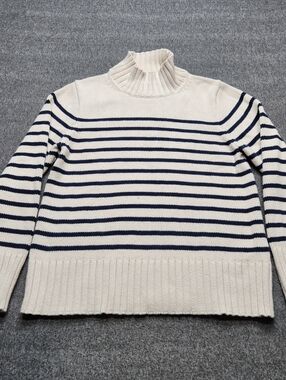 J Crew Striped Turtleneck Sweater Womens M Cotton Navy Cream
